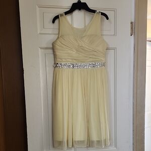 Girls Elegant Special Occasion Sleeveless Dress w/Embellished Waist; Yellow, 16